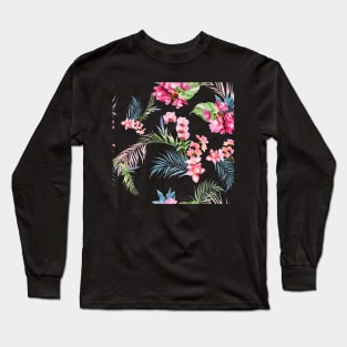 PixDezines watercolor Orchid Isle, Pink Cymbidium Long Sleeve T-Shirt